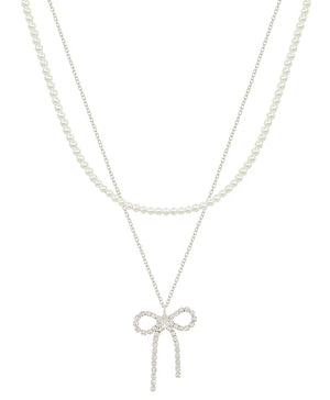 Crystal Ribbon & Pearl Layered Necklace