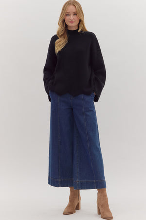 Waverly Black Scallop Hem Sweater
