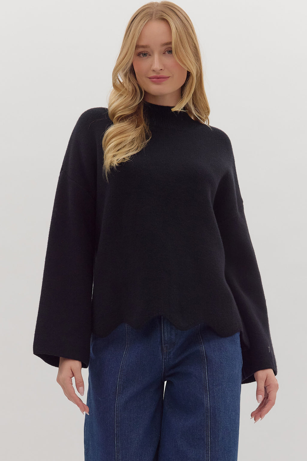 Waverly Black Scallop Hem Sweater