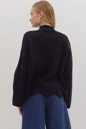 Waverly Black Scallop Hem Sweater