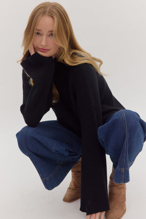 Waverly Black Scallop Hem Sweater