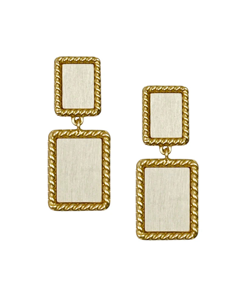 Emma Ivory Double Square Metal Frame Post Earrings