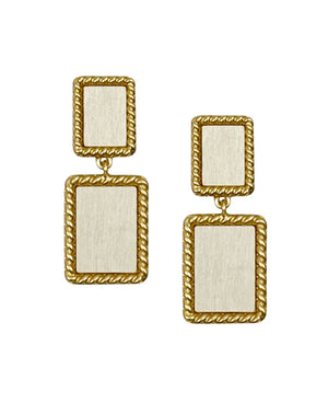 Emma Ivory Double Square Metal Frame Post Earrings