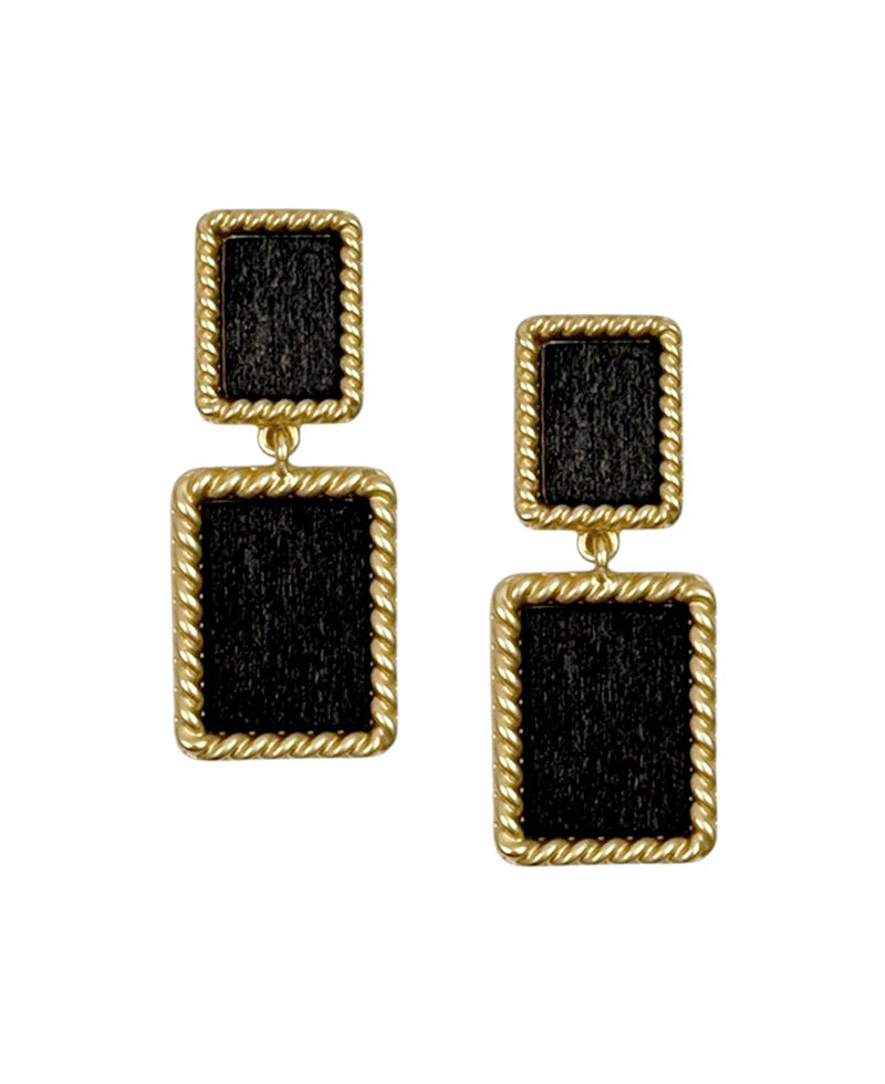Emma Black Double Square Metal Frame Post Earrings