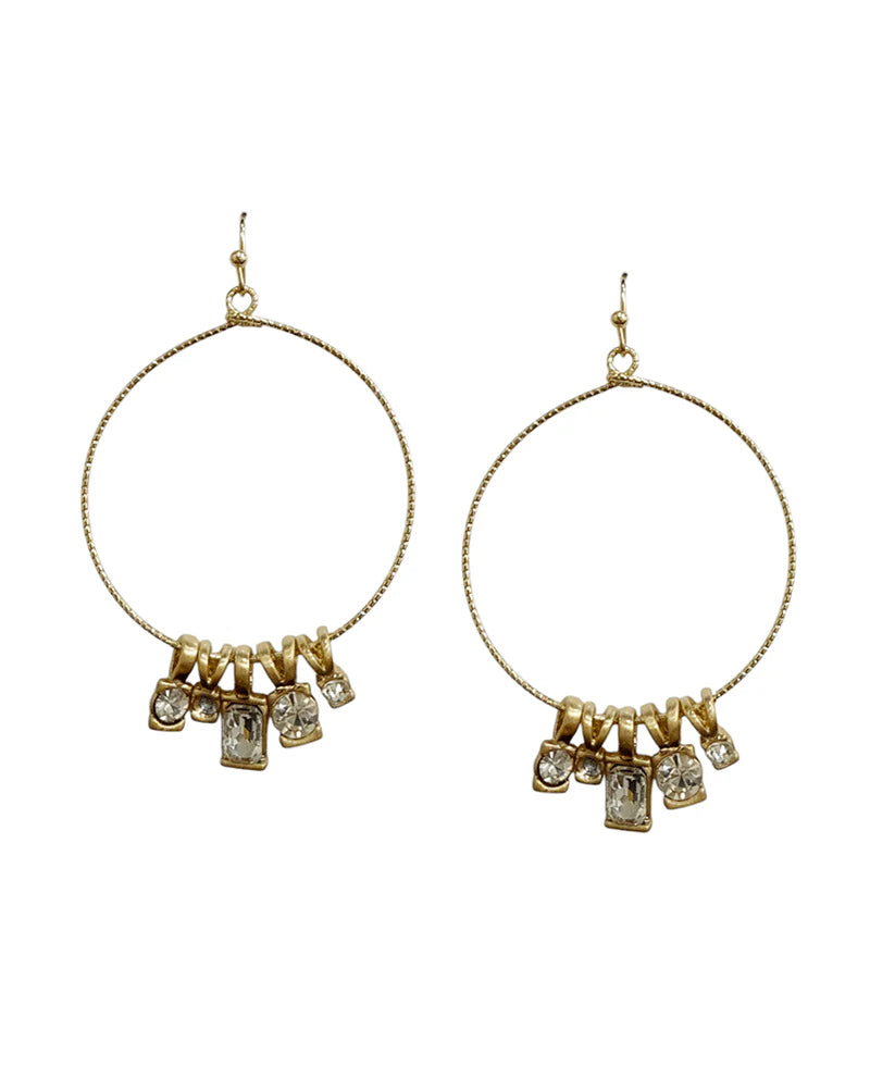 Mia Clear Multi Charm Wire Circle Earrings