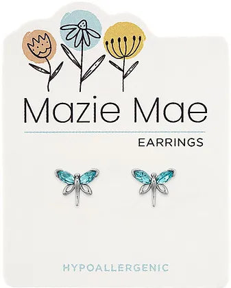 Aquamarine Dragonfly Stud Silver Stud Mazie Mae Earrings