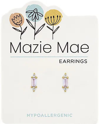 Tanzanite Baguette with CZs Stud Gold Stud Mazie Mae Earrings