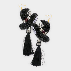 Witch Hat Beaded Tassel Earrings