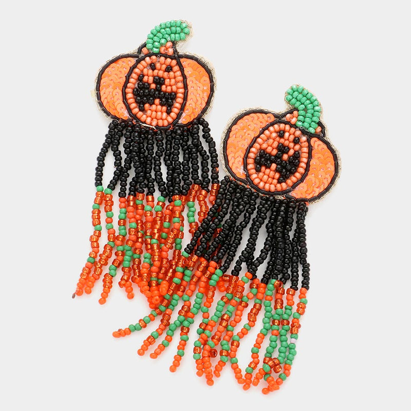 Pumpkin Seed Bead Fringe Dangle Earrings