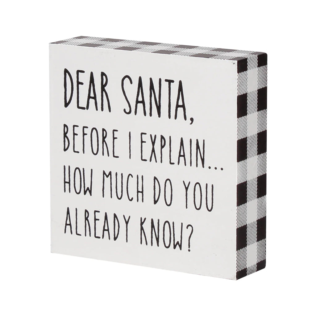 Dear Santa Black & White Block Sign