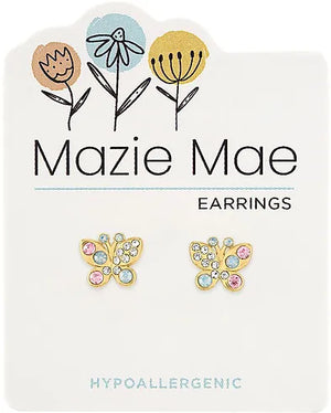 Opal & Vintage Rose Butterfly Gold Stud Mazie Mae Earrings