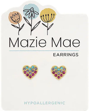 Multicolor CZ Heart Gold Stud Mazie Mae Earrings