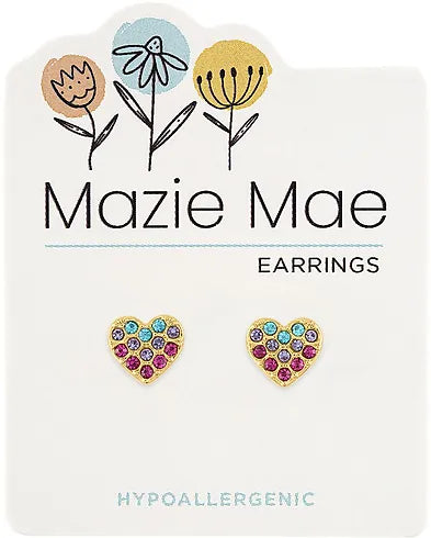 Multicolor CZ Heart Gold Stud Mazie Mae Earrings