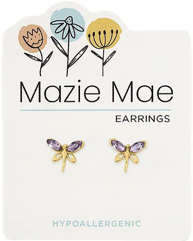 Violet Dragonfly Gold Stud Mazie Mae Earrings