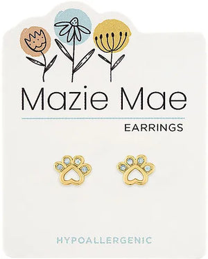 Opal Paw Print Gold Stud Mazie Mae Earrings