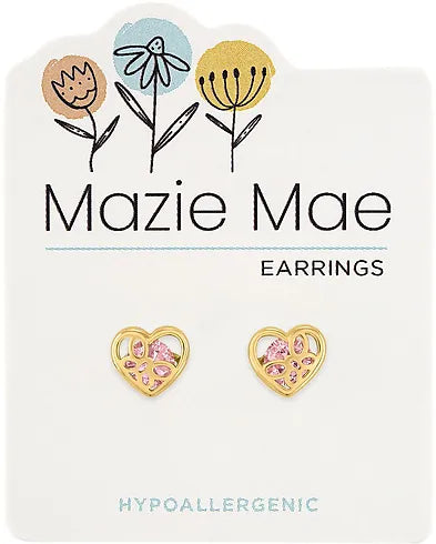 Vintage Rose Butterfly Heart Gold Stud Mazie Mae Earrings