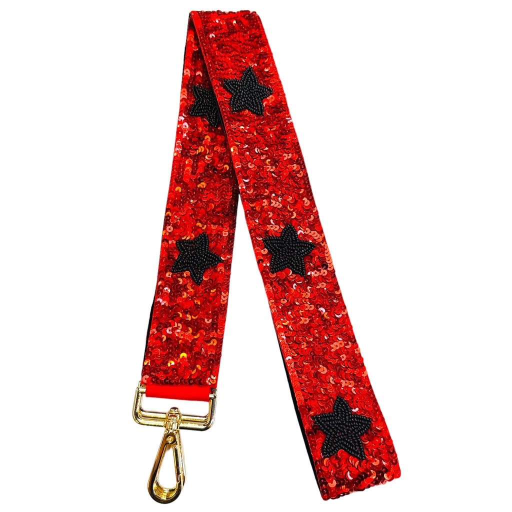 Red & Black Sequin Star Interchangeable Bag Strap