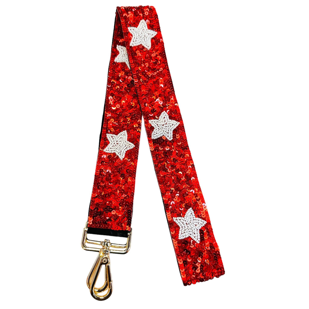 Red & White Sequin Star Interchangeable Bag Strap