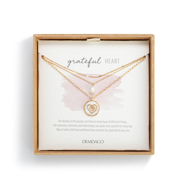 Grateful Heart Mother of Pearl Gold Necklace