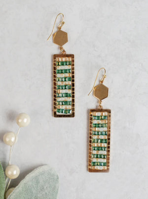 Layers of Sparkle Green Rectangle Earrings