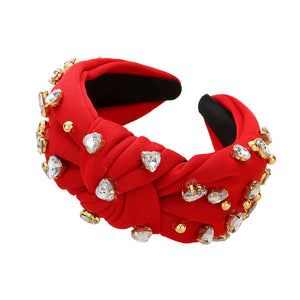 Red Heart Stone Cluster Embellished Knot Headband