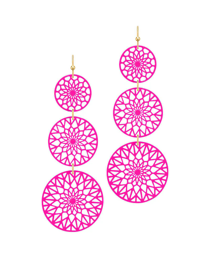 Aurora Hot Pink Metal Filigree Drop Earrings