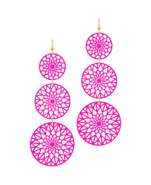 Aurora Hot Pink Metal Filigree Drop Earrings