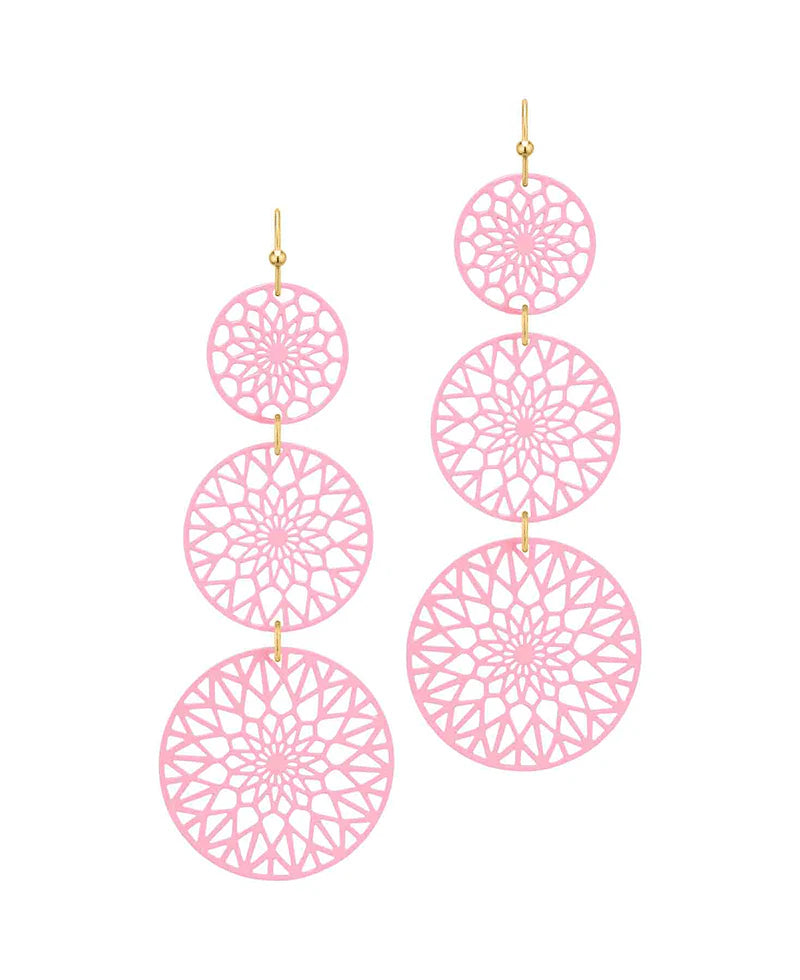 Aurora Pink Metal Filigree Drop Earrings