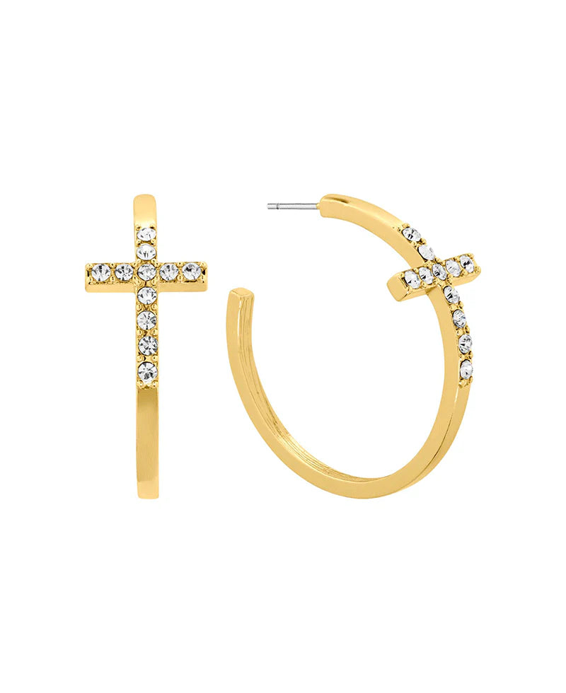 Rebekah Gold Glass Cross 35mm Hoop Earrings