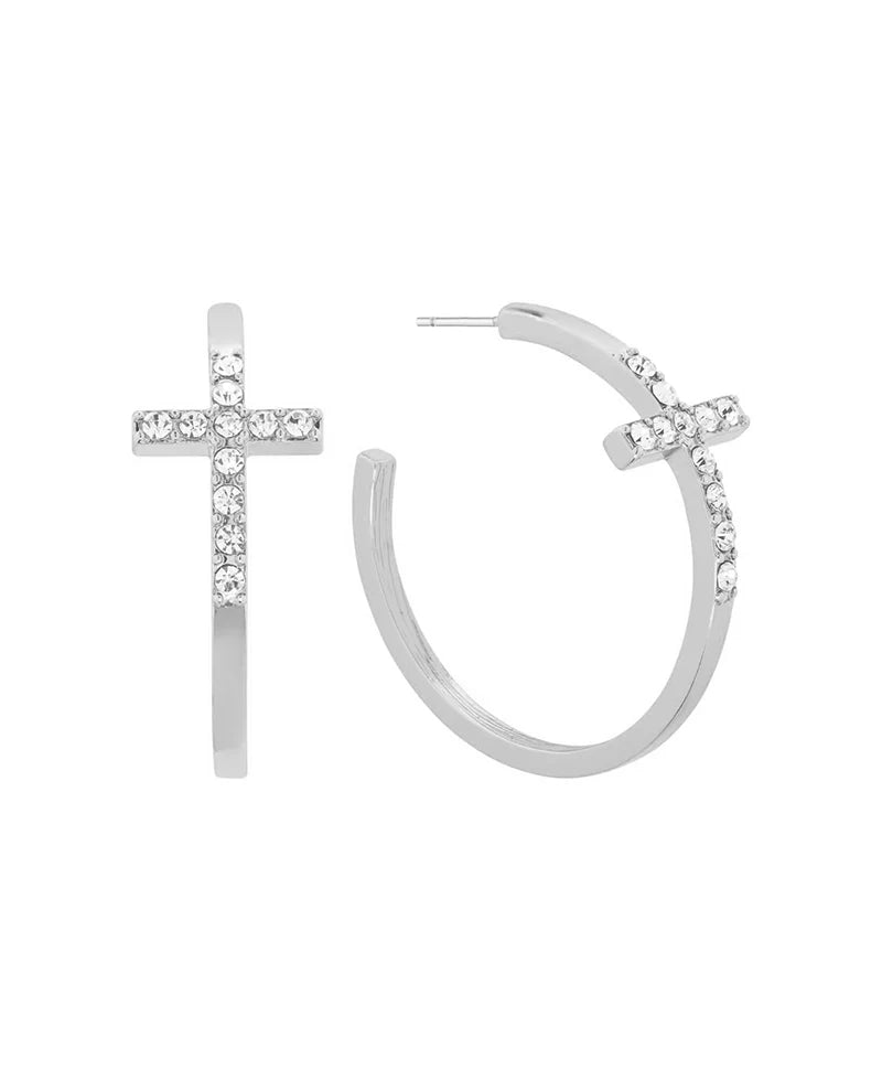 Rebekah Silver Glass Cross 35mm Hoop Earrings