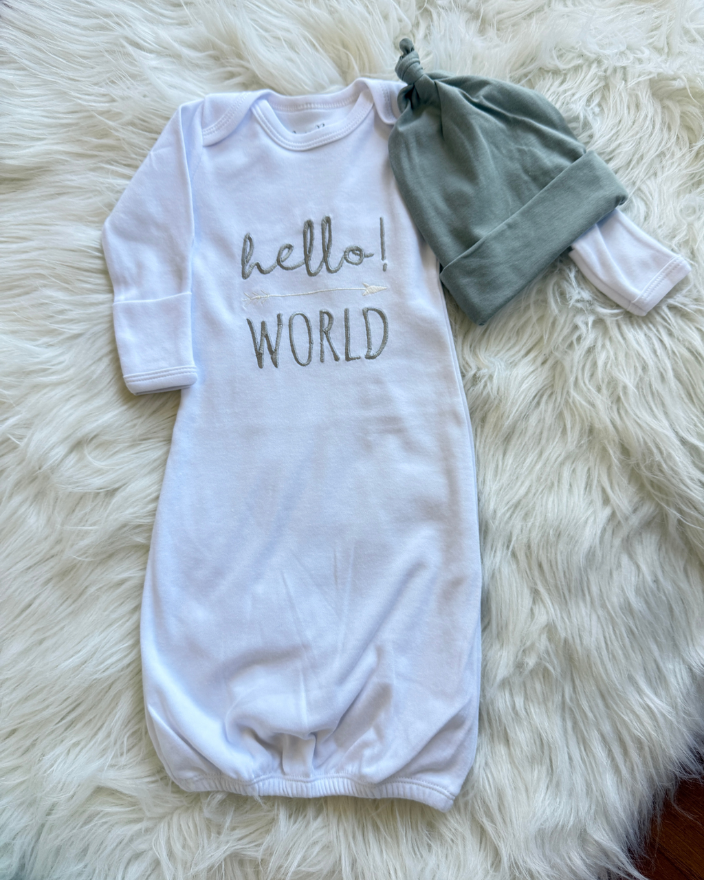 Hello World Baby Gown & Hat Set