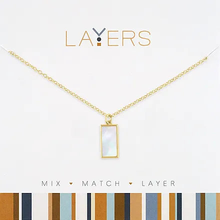 Rectangle White SS Layers Necklace in Gold