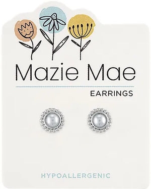 Beaded Pearl Silver Stud Mazie Mae Earrings