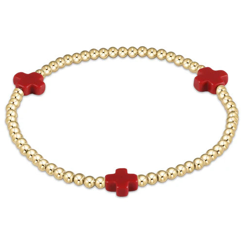 Enewton Red Signature Cross Gold Pattern 3mm Bead Bracelet