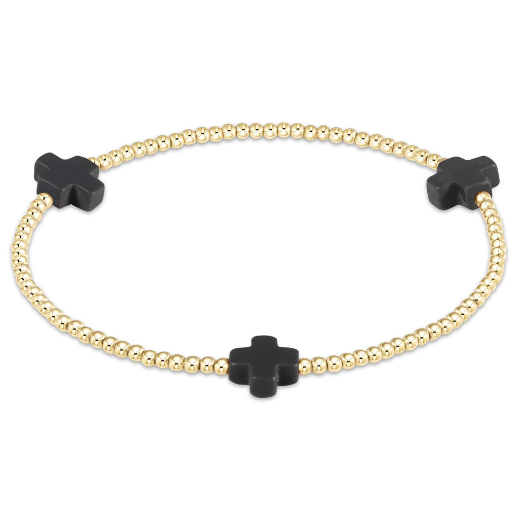 Enewton Onyx Signature Cross Gold Pattern 2mm Bead Bracelet