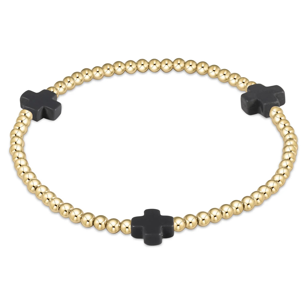 Enewton Extends Onyx Signature Cross Gold Pattern 3mm Bead Bracelet