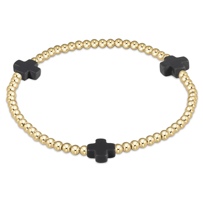 Enewton Extends Onyx Signature Cross Gold Pattern 3mm Bead Bracelet