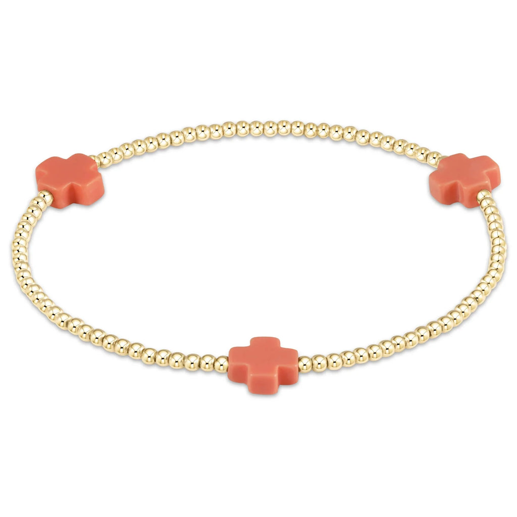 Enewton Coral Signature Cross Gold Pattern 2mm Bead Bracelet