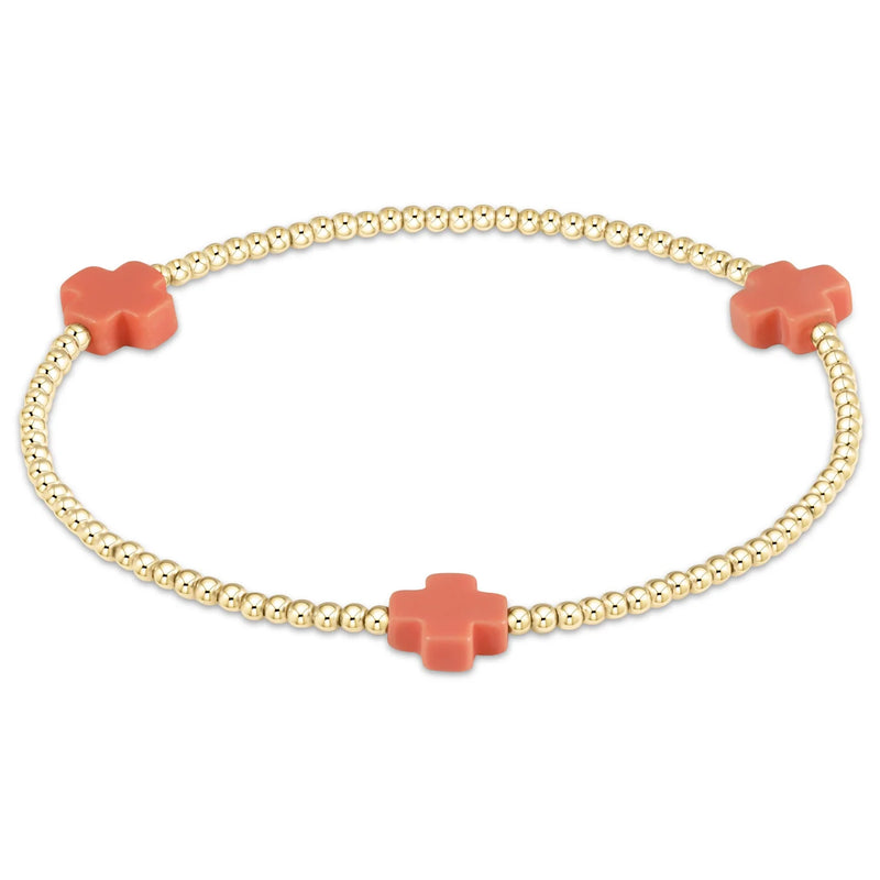Enewton Coral Signature Cross Gold Pattern 2mm Bead Bracelet