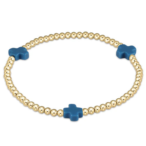 Enewton Cobalt Signature Cross Gold Pattern 3mm Bead Bracelet