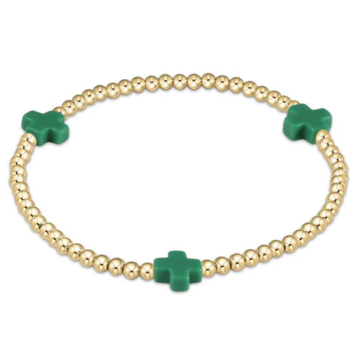 Enewton Emerald Signature Cross Gold Pattern 3mm Bead Bracelet