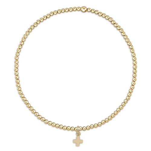 Enewton Small Signature Cross Gold Charm Classic Gold 2mm Bead Bracelet