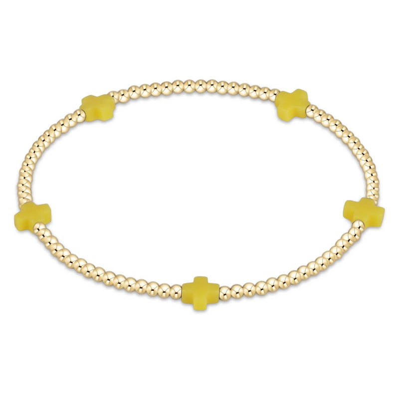 Enewton Canary Small Signature Cross 2mm Gold Bead Bracelet