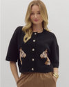 Stirling Stables Black Button Front Short Sleeve Sweater