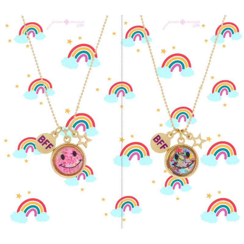BFF Glitter Happy Face Necklace Set