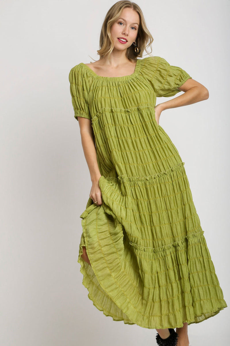 Living For It Umgee Texture Fabric Tiered Maxi Dress