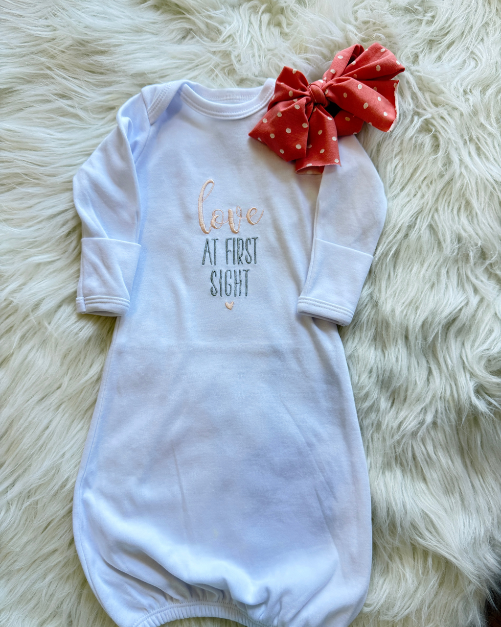 Love At First Sight Baby Gown & Bow Set