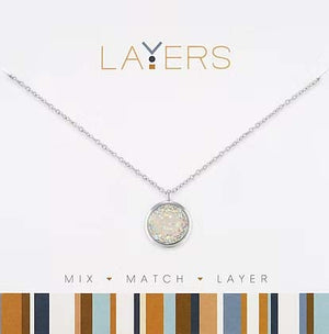 AB Circle Druzy Layers Necklace in Silver