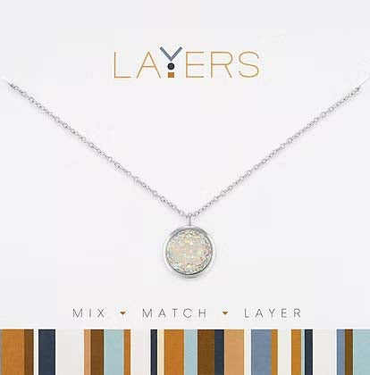 AB Circle Druzy Layers Necklace in Silver