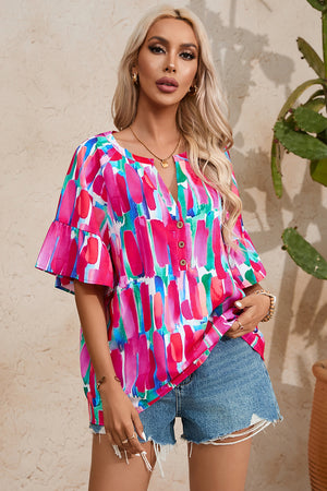 Rose Revival Abstract Brushwork Top